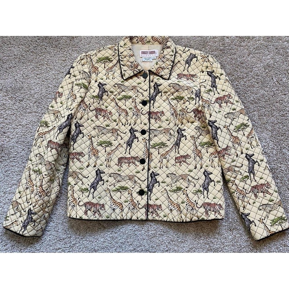 Maggy London Jacket Silk Size 6 Quilted Animal Jacquard Soft sku38
